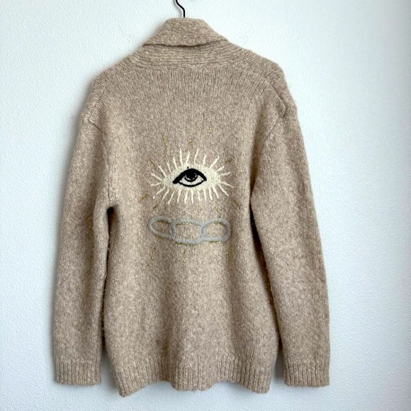 Raquel Allegra Baby Alpaca Seeing Eye Embroidered Cardigan - Picture 1 of 12